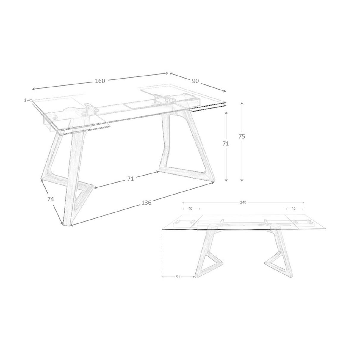 ESSTISCH Ausziehbarer Esstisch Rechteckig gehärtetes Glas aus Walnuss 160/90/75 cm - Transparent/Walnussfarben, Glas (90/160/75cm) - ANGEL CERDA
