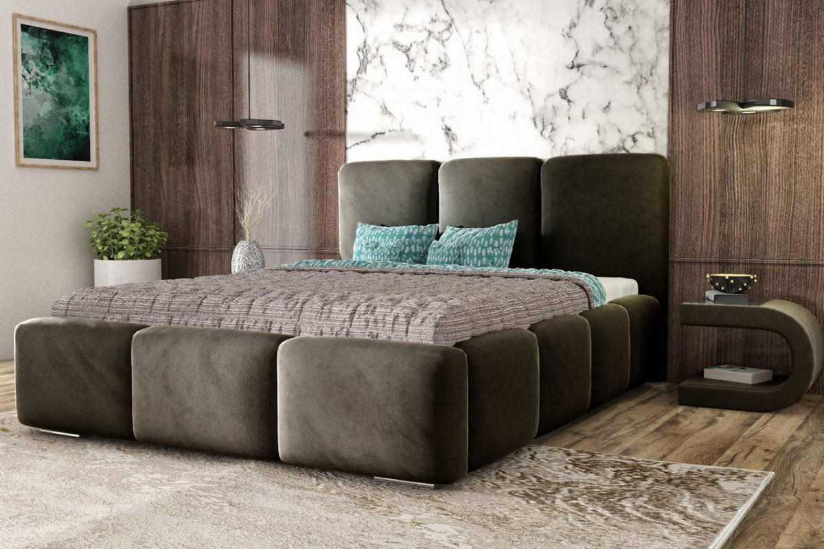 POLSTERBETT ROYAL, 200 x 200 cm mit Bettkasten und Lattenrost aus Metall, Velourstoff, Frabe: Braun - Braun, Holz/Kunststoff (200/200cm) - Agmat-Furniture