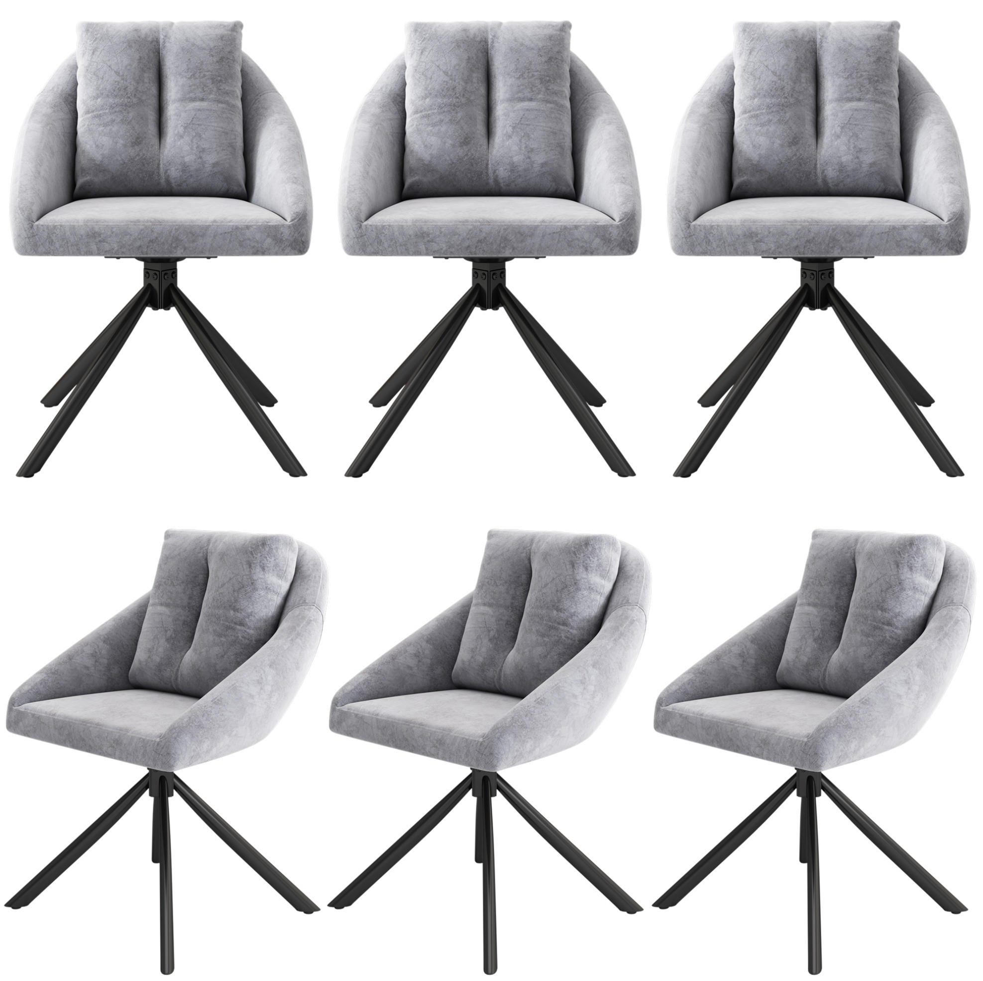DREHSTUHL ergonomisch Samt Grau 6er-Set - Grau, Metall (54/79/65.2cm) - Meubliv