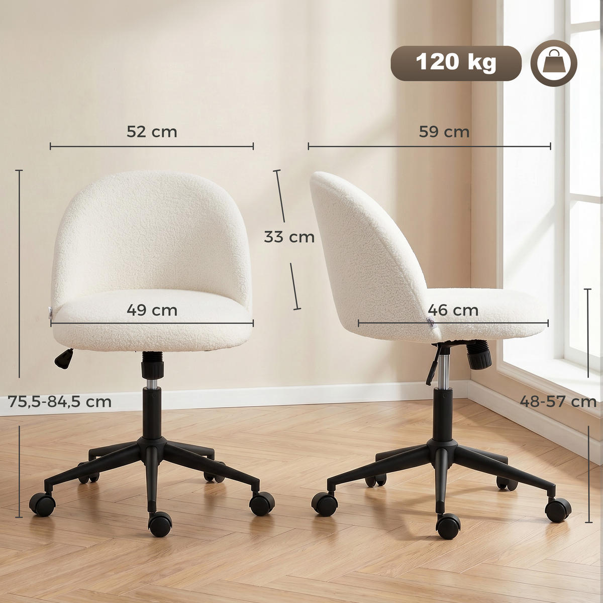 BÜROSTUHL Creme 59.0/52.0/84.5 cm - Creme, Textil (52/84.5/59cm)