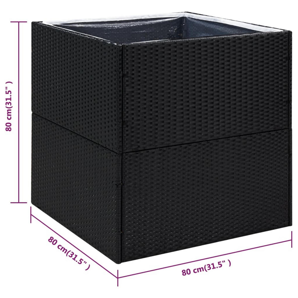 PFLANZKÜBEL Schwarz 80/80/80 Cm Poly Rattan - Schwarz, Kunststoff (80/80/80cm) - vidaXL
