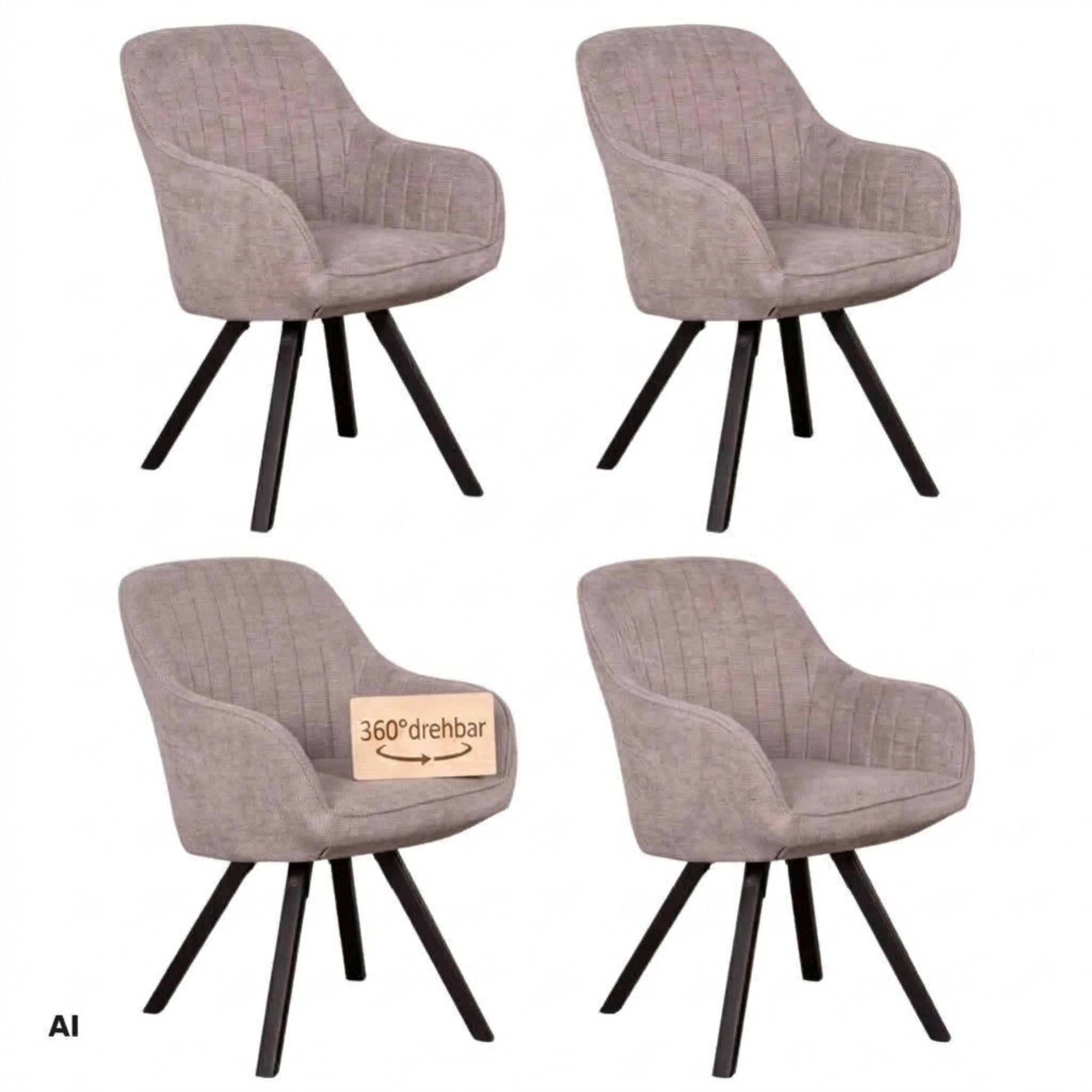 ESSZIMMERSTUHL Matera 4er-Set - Hellgrau/Schwarz, Naturmaterialien/Textil (59/89/61cm) - Mr. Deko