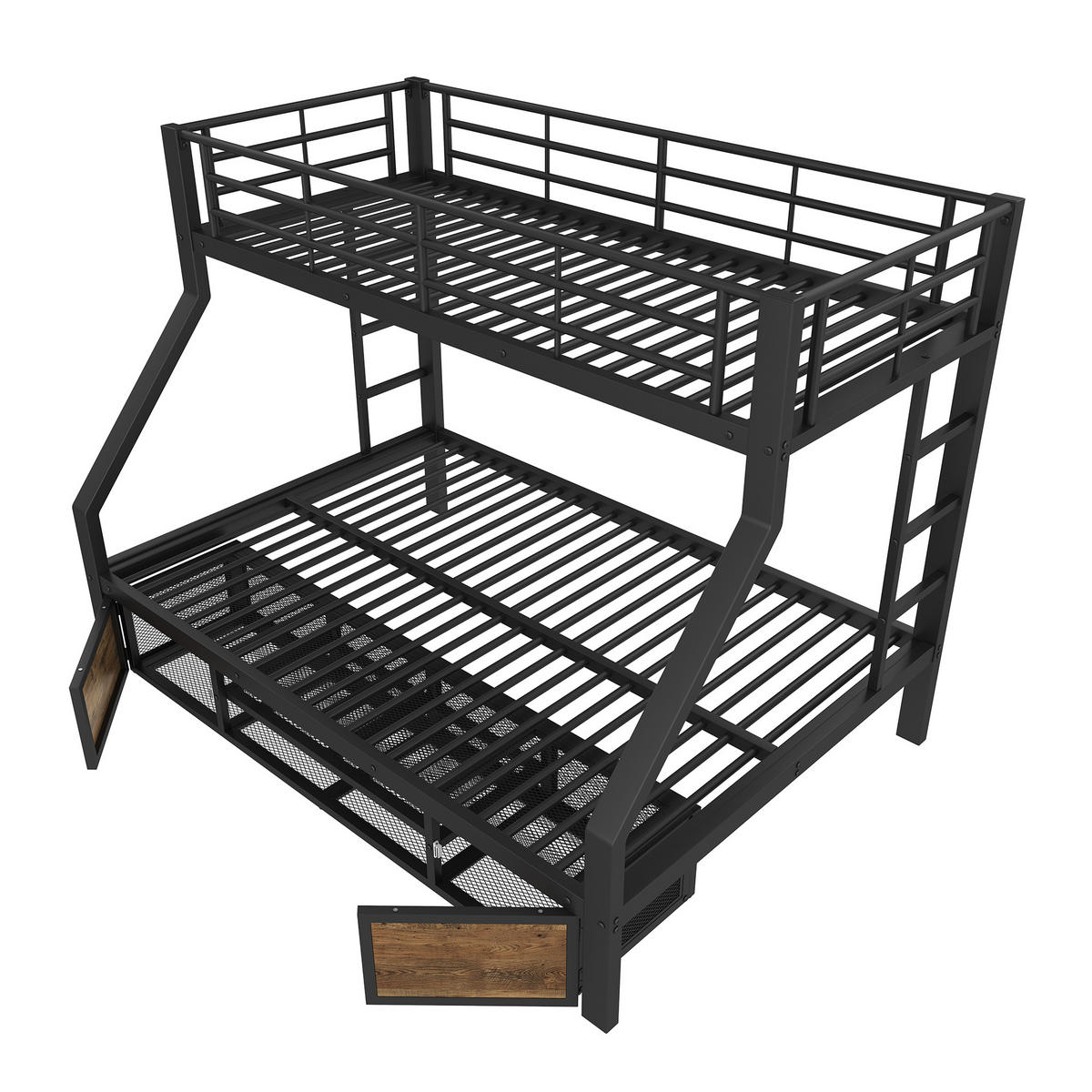 ETAGENBETT 90/200 cm & 140/200 cm in Schwarz Kinderbett mit Schuhschrank, Staufächern und Leiter Metall - Schwarz, Holzwerkstoff/Metall (90/200cm) - STILVORA