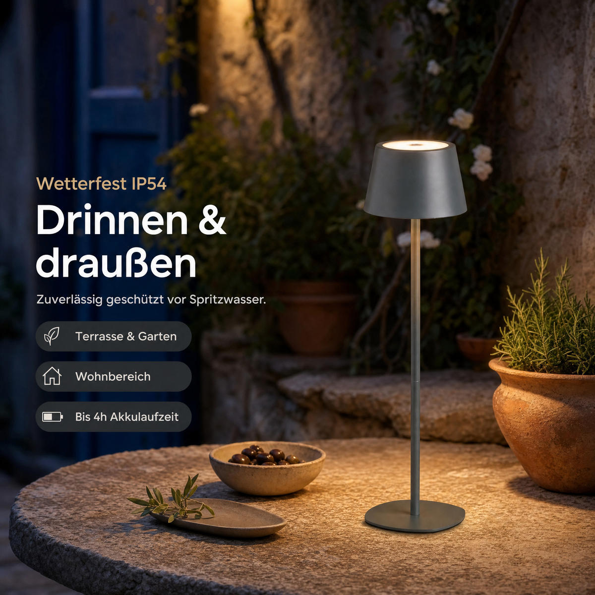 LED Tischlampe 3 in 1 Grau max. 45cm hoch - Grau, Kunststoff (11/11/45cm) - Northpoint