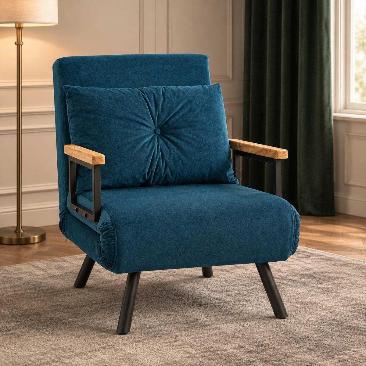 SCHLAFSESSEL in Blau 73x63x81 cm mit Bettfunktion und 5-fach verstellbarer Rückenlehne - Blau, Textil (63/81/73cm) - IVMEU