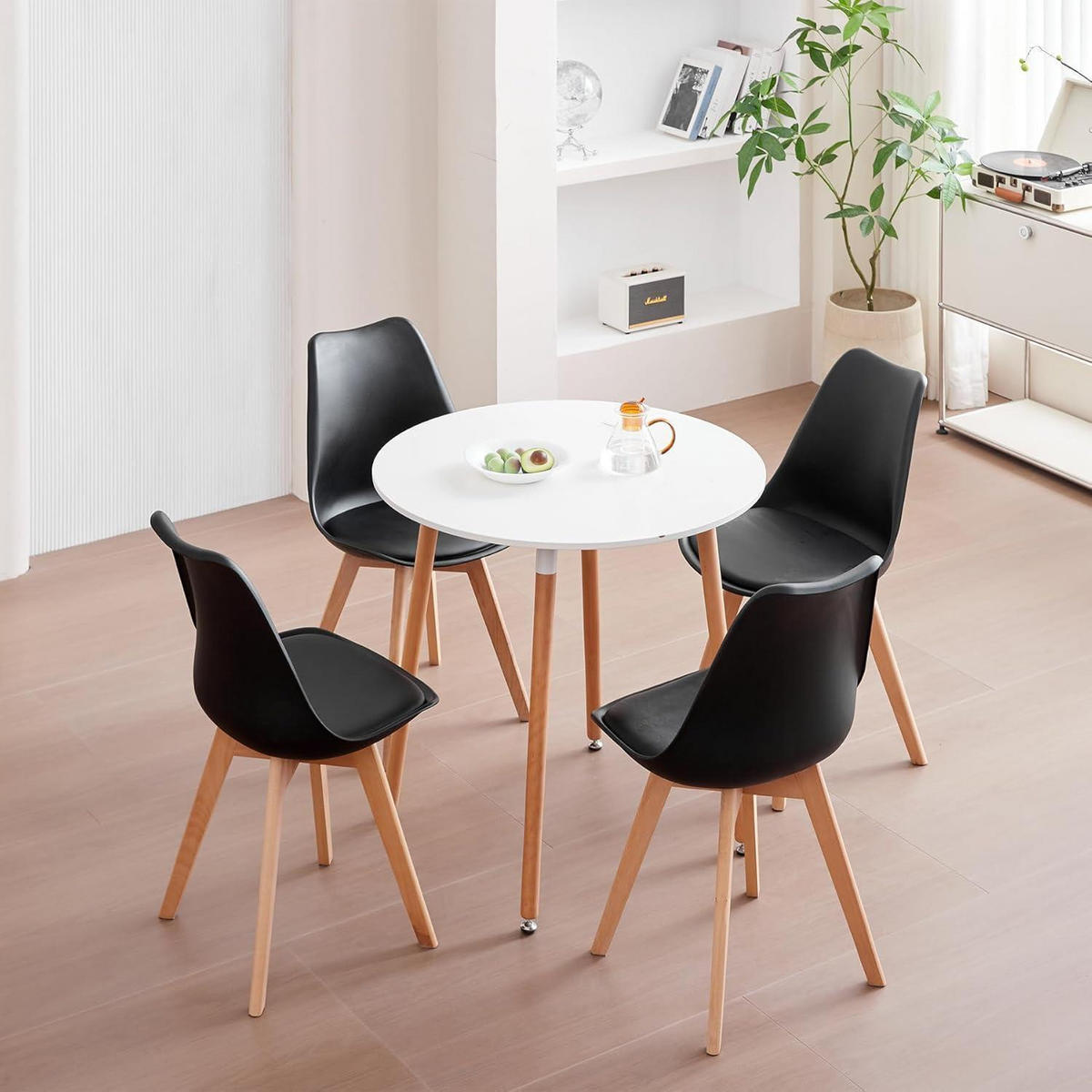 ESSZIMMERSTUHL 8er Set mit Massivholzbeinen und abnehmbarem Stuhlkissen Schwarz+Beige - Multicolor, Kunststoff (49/83/42cm)