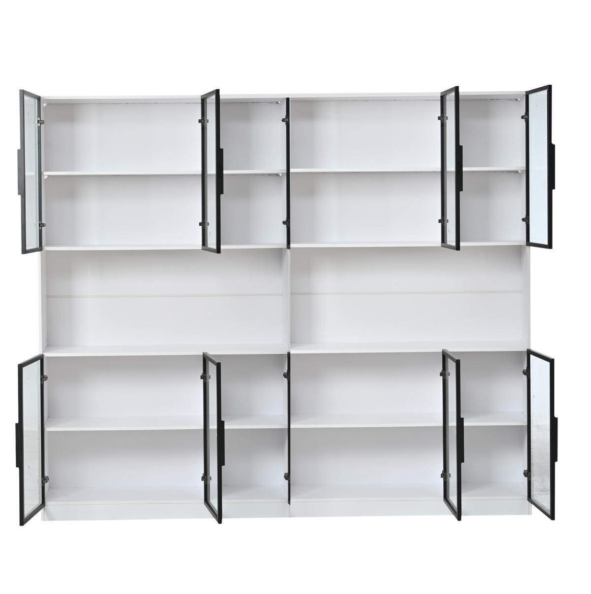 VITRINE 240/34/200 cm in Weiß mit 12 Glastüren und LED-Beleuchtung - Weiß, Holzwerkstoff (240/200/34cm) - Flora Grace
