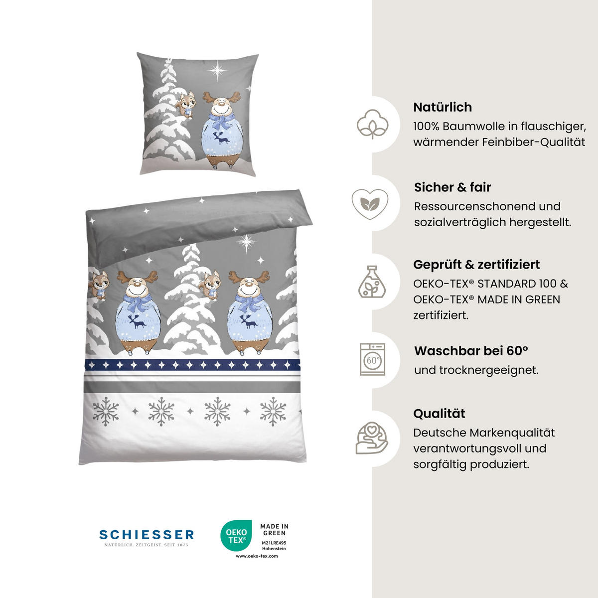 BETTWÄSCHESET Kitta - Feinbiber - 2-teilig - 155 x 220 cm - Blau - Blau, Textil (155/220cm) - SCHIESSER