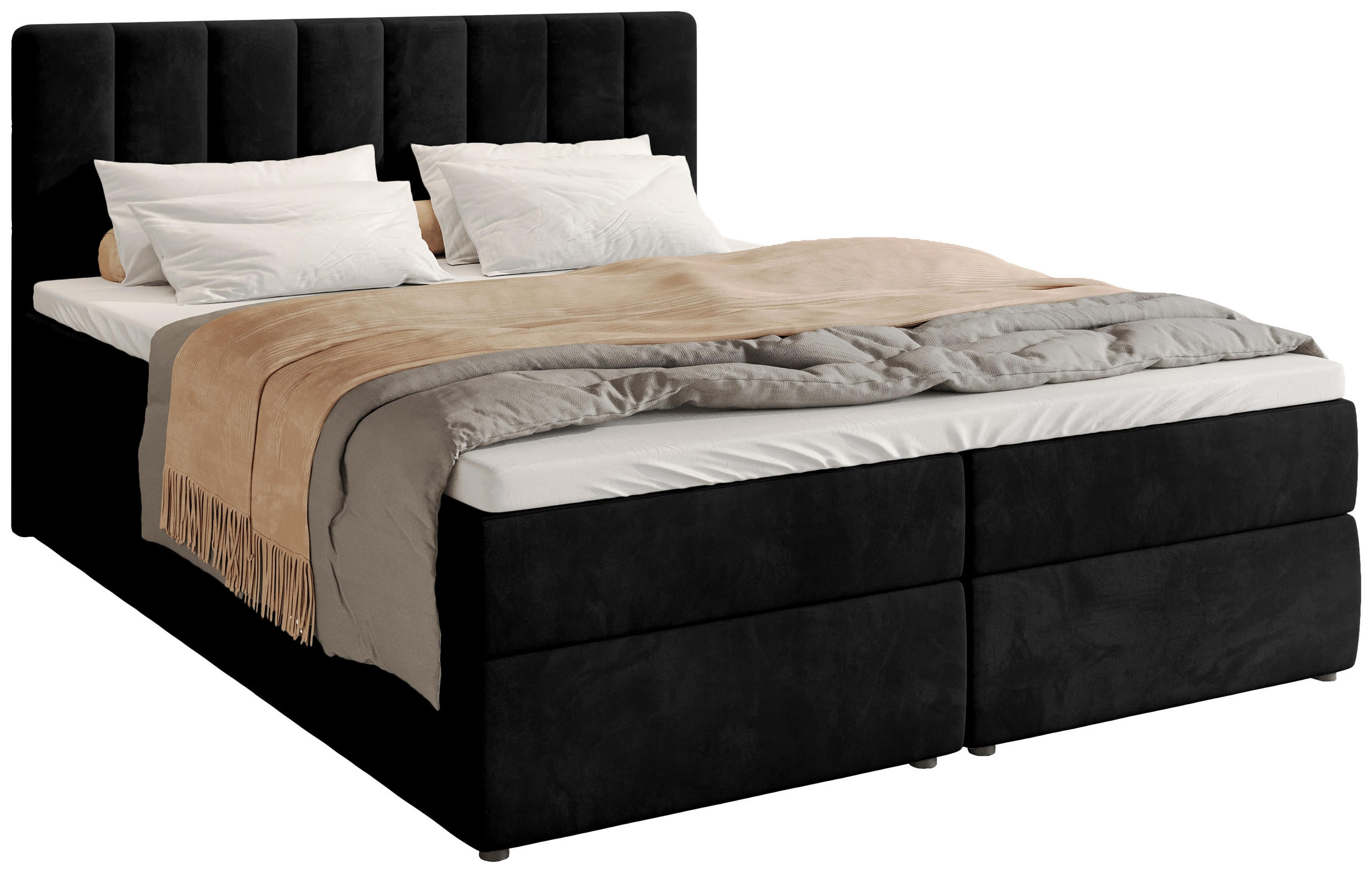 BOXBETT Denver mit Topper 140/200 Schwarz - Schwarz, Holzwerkstoff/Textil (140/200cm) - Bromarkt