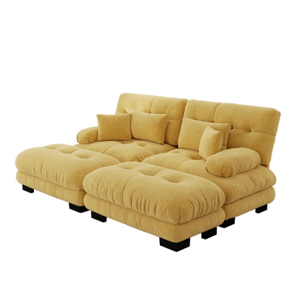 SOFA 2-Sitzer aus Chenille mit 2 Ottomans & modularem Design, gelb - Gelb, Textil (145/81/220cm) - Luhomfu