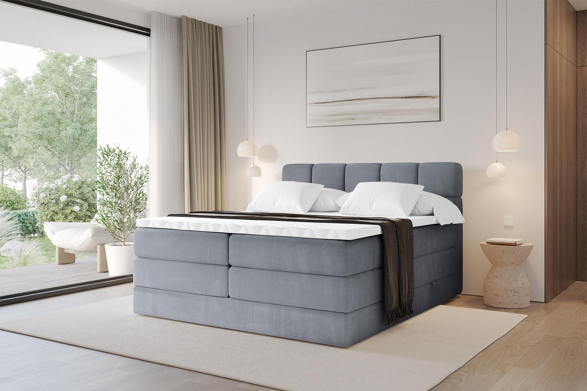 BOXBETT mit Matratze H3/H4 - FAMA KING - 120x200 cm Grau Casablanca - Grau, Holzwerkstoff (120/200cm) - ALTDECOR
