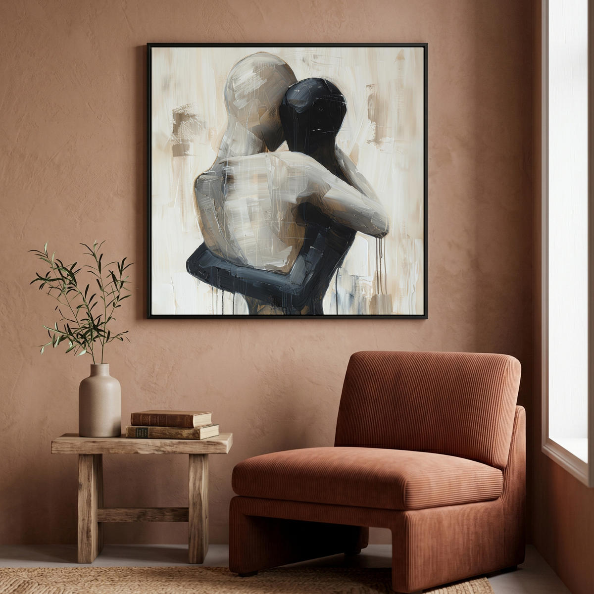LEINWAND Bilder mit Rahmen - Abstrakt - Liebe - Schwarz und weiß - Modern - 90x90 - Schwarz, Textil (90/90cm) - MuchoWow
