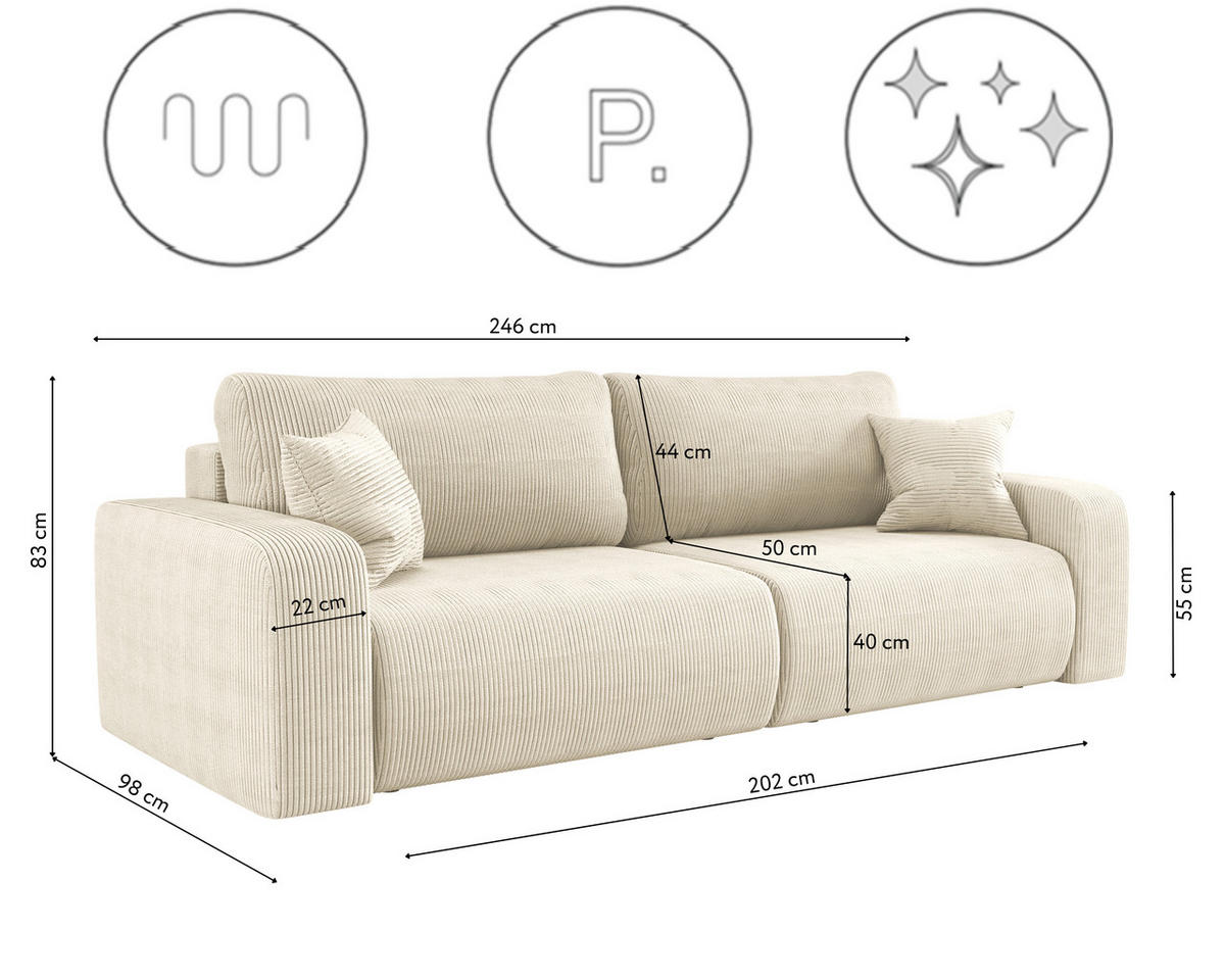 SCHLAFSOFA MILANO und Bettkasten Stoff Poso Ecru - Ecru, Holz (246/83/98cm) - Kaiser Möbel
