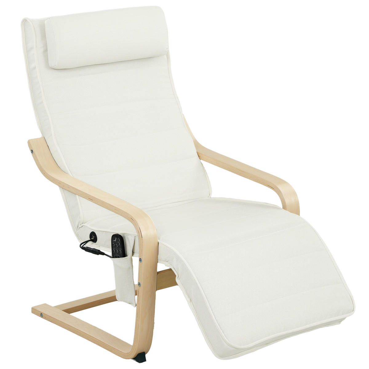 RELAXSESSEL DE-13284 Massagefunktion & beheizbare Lordosenstütze Creme - Weiß, Holz (67/101/95cm) - ComfortXL