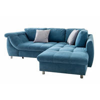 ECKSOFA mit Schlaffunktion, Bettkasten, Wellenunterfederung, Ottomane rechts B250/T190/H84 cm, Liegefl. 179x190 cm, Mikrofaser Blau / 17101 - Blau/Chromfarben, Textil/Metall (250/190cm) - luma-home