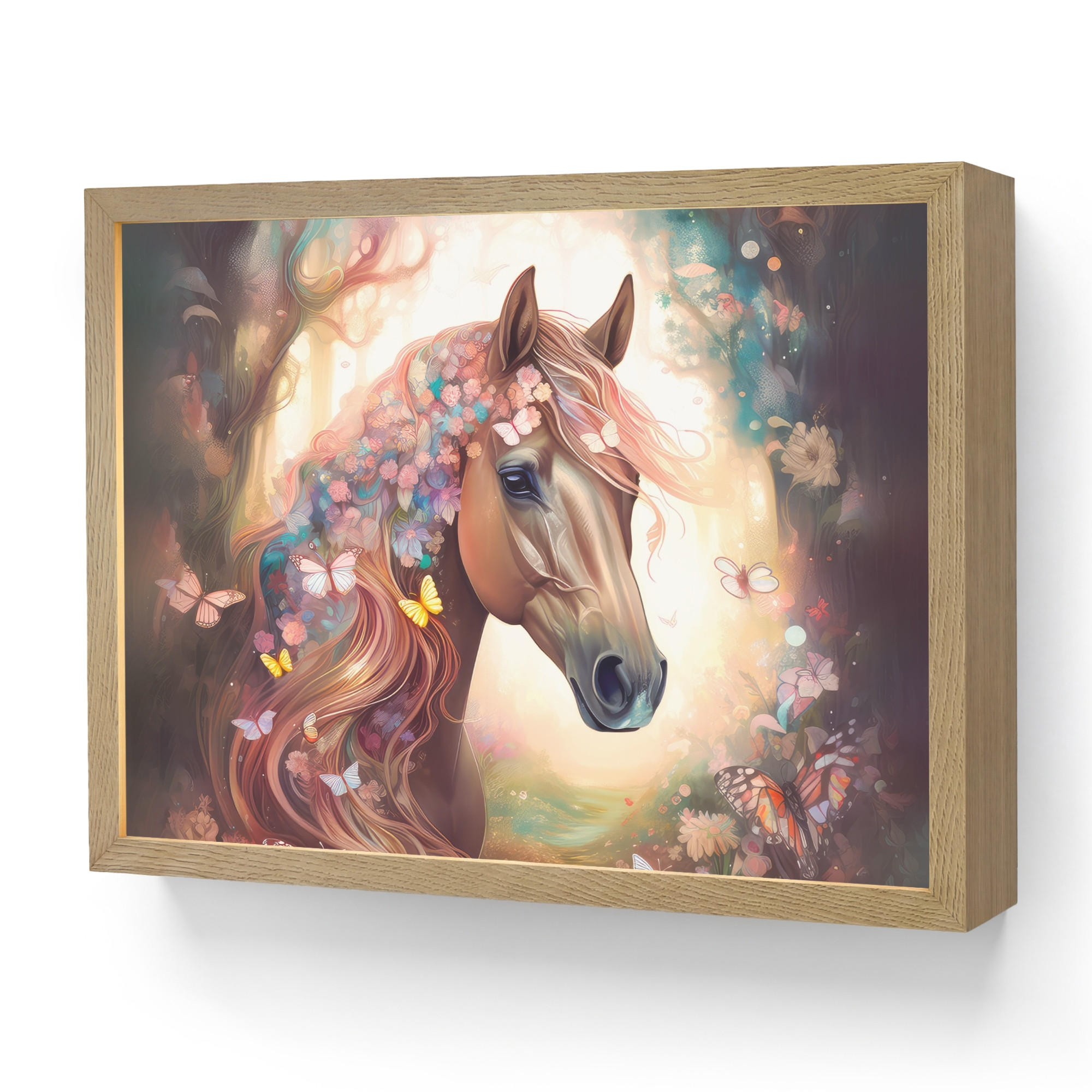 NACHTTISCHLAMPE MIT AKKU Pferd - Natur - Blumen - Schmetterlinge - Wald 40x30 cm - Dunkelbraun, Holzwerkstoff (8/40/30cm) - OnlyWow