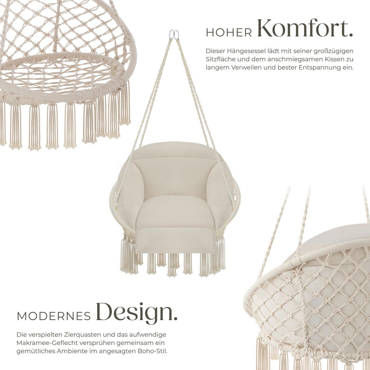 HÄNGESESSEL Samira, 80 x 81 x 139 cm, beige - Beige, Kunststoff (80/139/81cm) - tectake