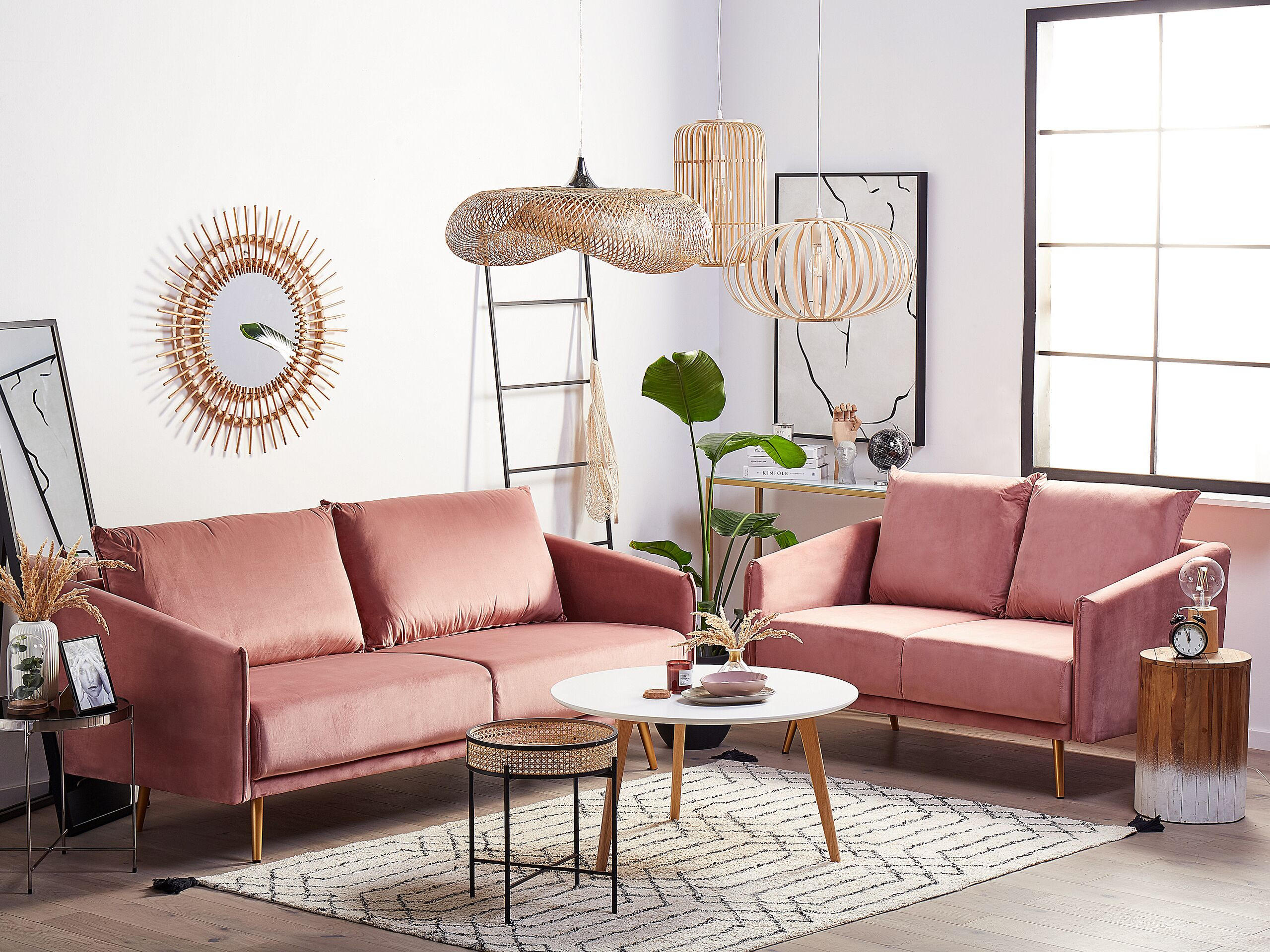 5-SITZER SOFA SET Samtstoff Rosa Maura - Pink, Textil (185/83/78cm) - Beliani