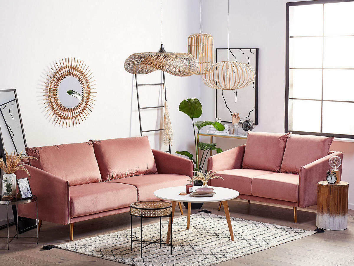 5-SITZER SOFA SET Samtstoff Rosa Maura - Pink, Textil (185/83/78cm) - Beliani