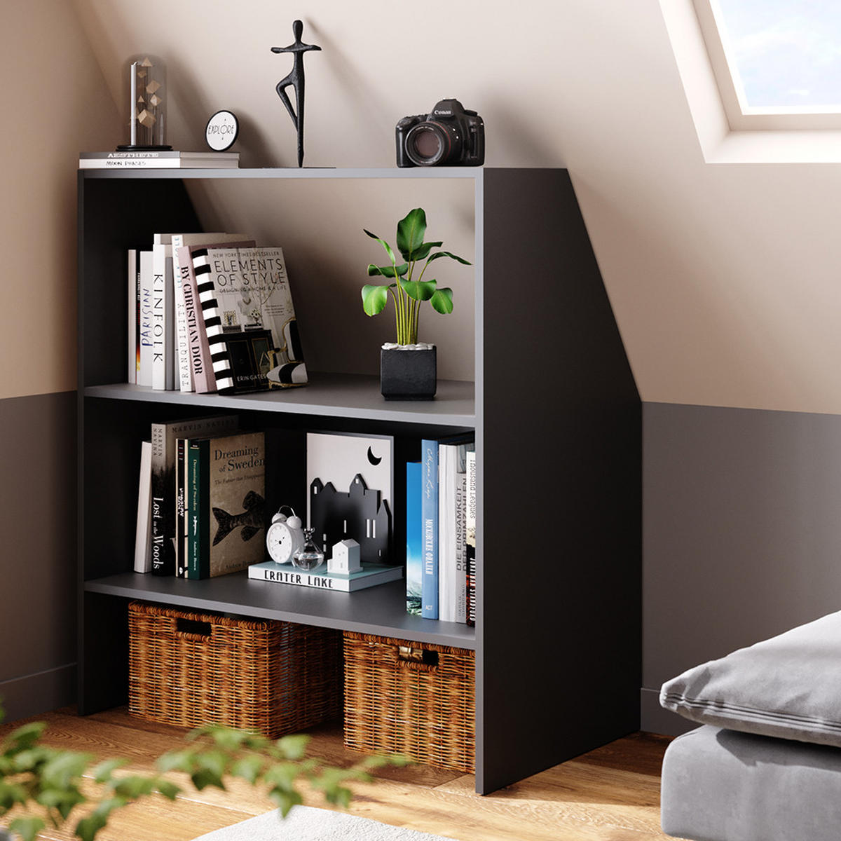 DACHSCHRÄGE REGAL Anthrazit 90 x 100 cm - Anthrazit, Holzwerkstoff (90/100/50cm) - Vicco