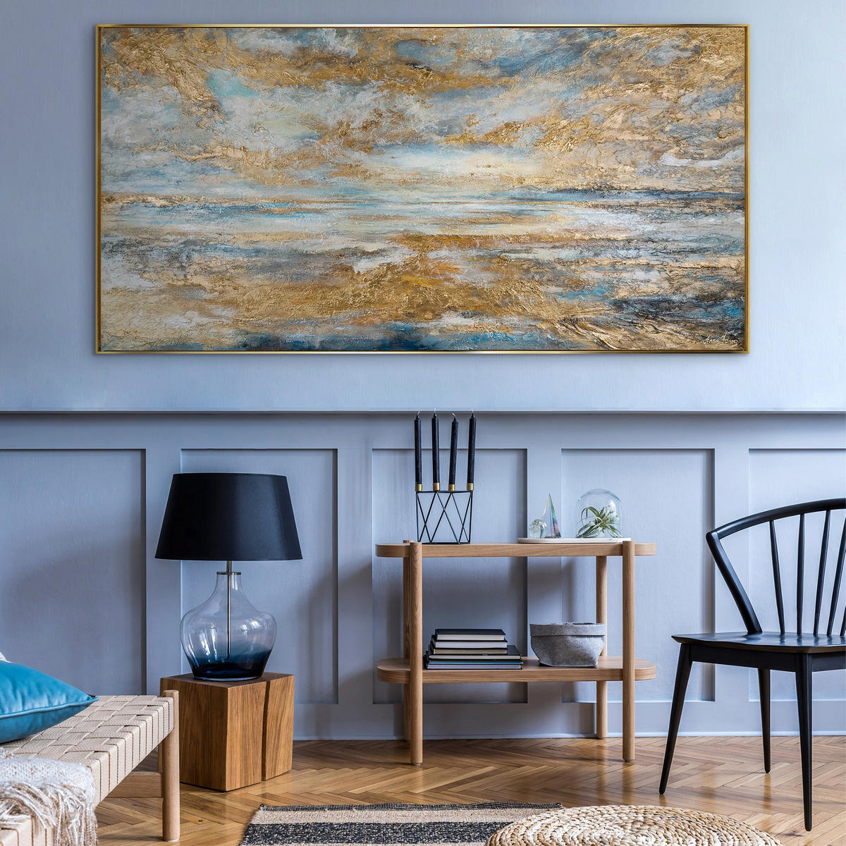 GEMÄLDE Goldene Bucht Schattenfugenrahmen Gold 140x70 cm - Goldfarben, Holz (140/70cm) - YS-art gallery