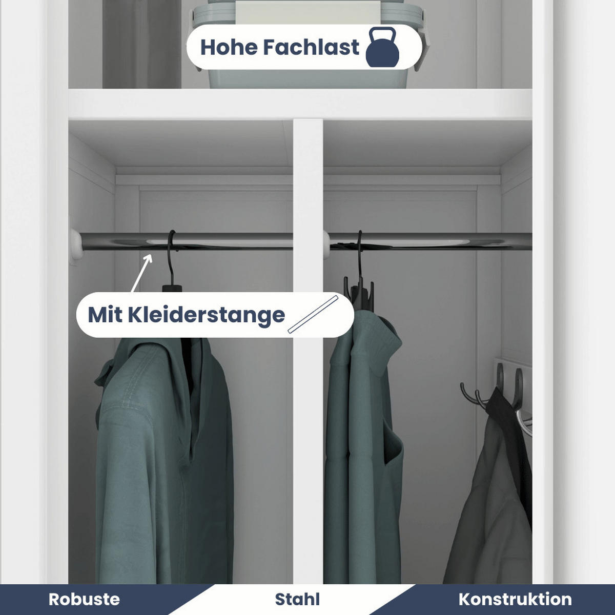 UMKLEIDESCHRANK Spind WIEN 2 Abteile 180x80x50cm Weiß - Weiß, Metall (80/180/50cm) - DELUKE