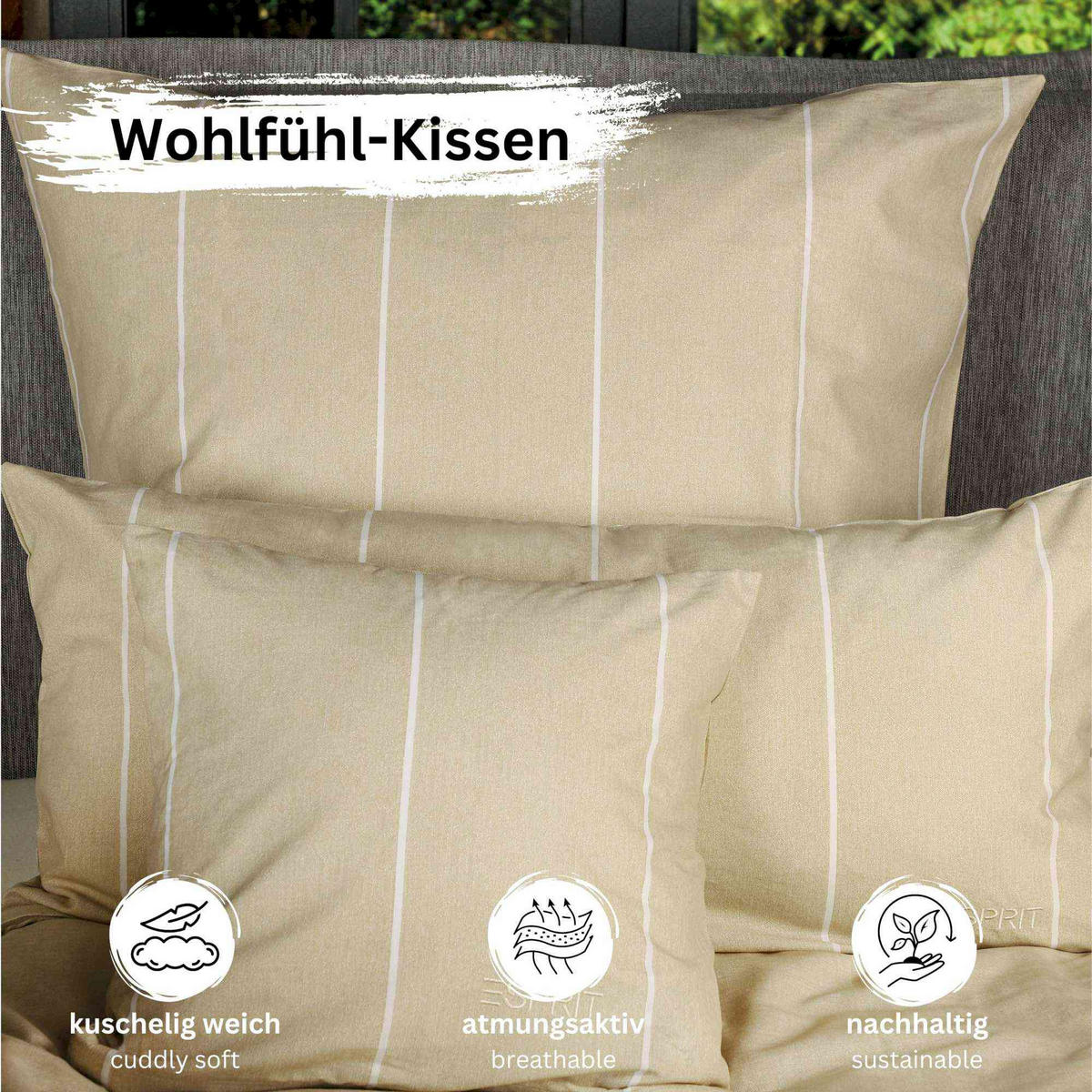 RENFORCÉ KISSENBEZÜGE HARPLINES - Beige, Textil (40/40cm) - Esprit
