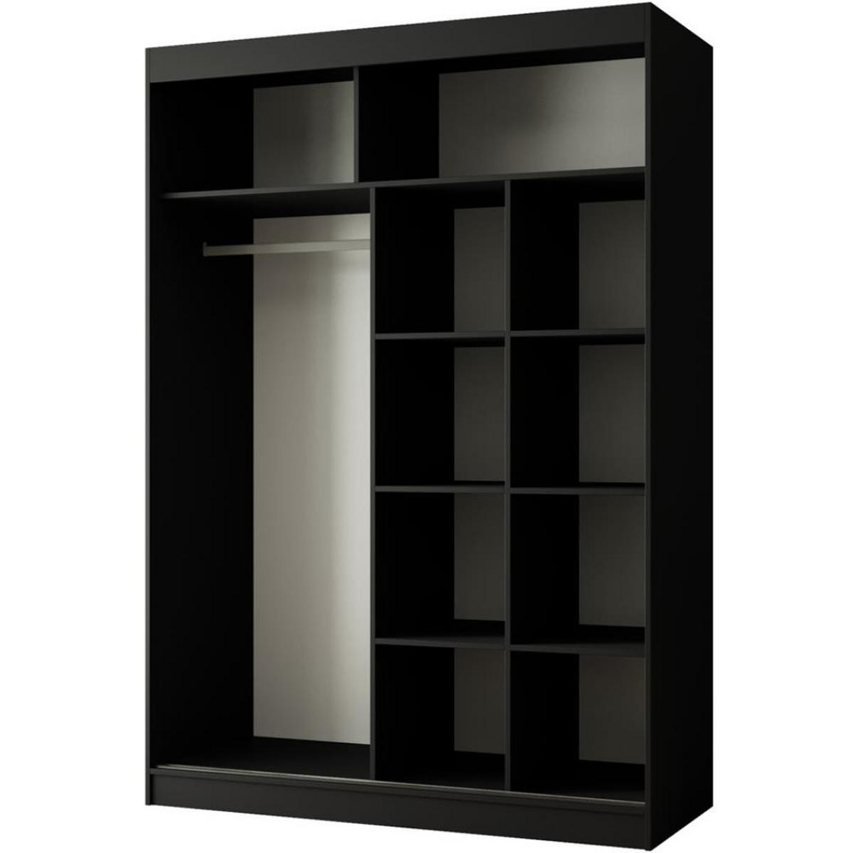 SCHWEBETÜRENSCHRANK Paco 150/215/61 2-türig schwarz mit Spiegel - Schwarz, Holzwerkstoff (150/215/61cm) - Beautysofa