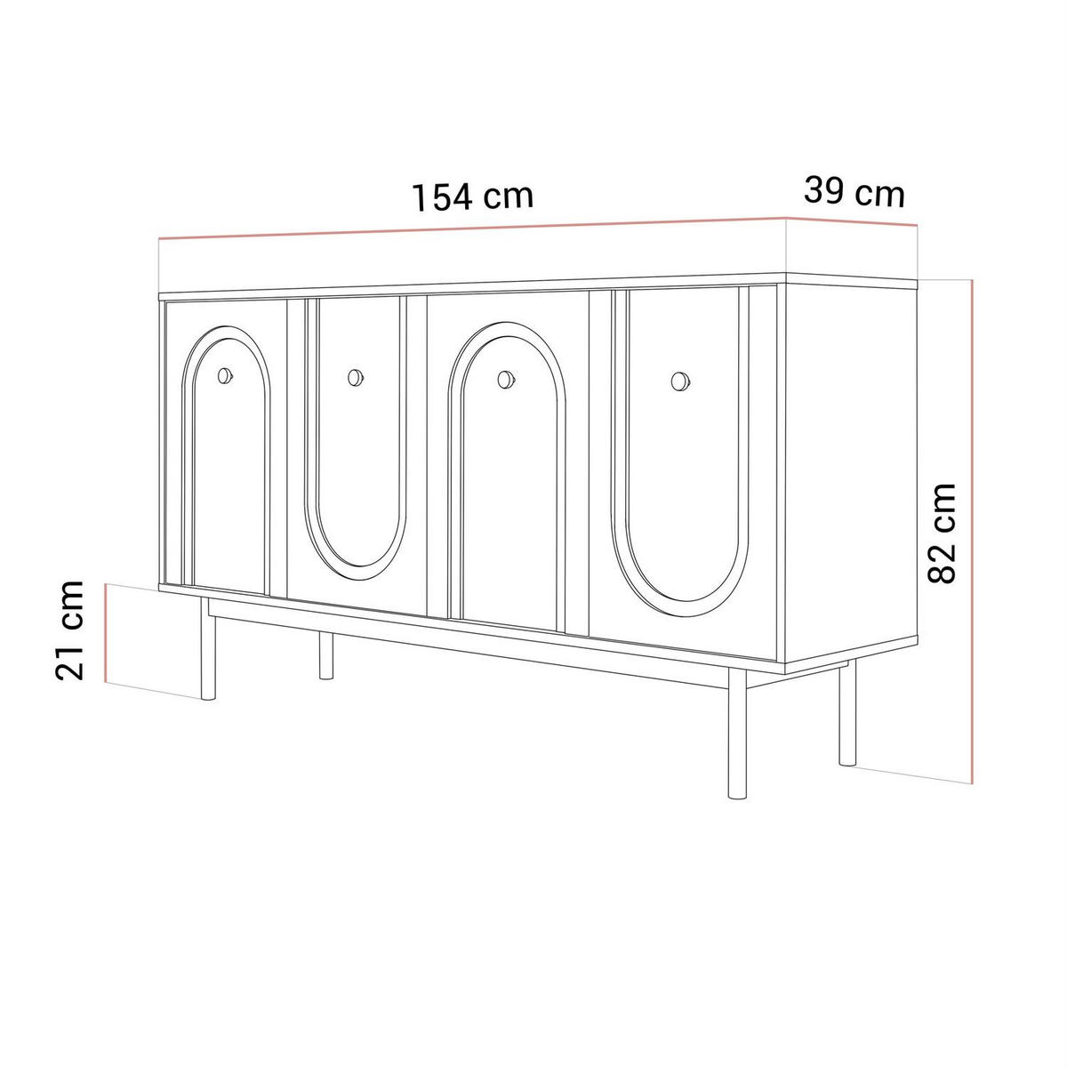 Sideboard LIBERTY 4D auf Holzbeinen schwarz - Schwarz, Holzwerkstoff (154/82/39cm) - Lookway