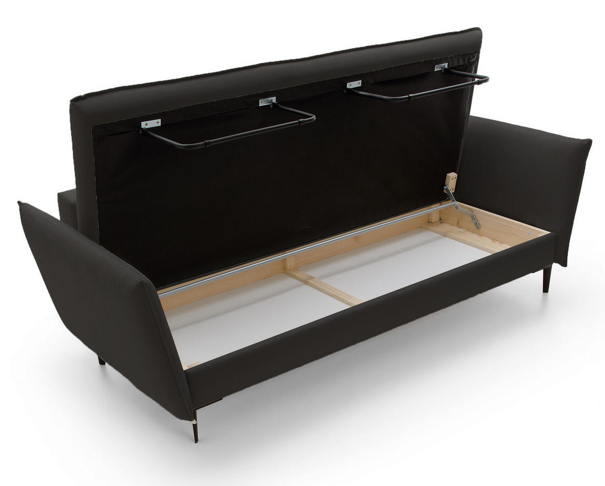 SOFA mit Bettkasten Flavio, 237 cm, Schlaffunktion, Schwarz - Schwarz, Holz (237/90/105cm) - Emporius