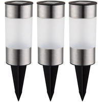 LED AUSSENLEUCHTE Solar Edelstahl Silber 3er Set - Silberfarben, Metall (6.3/6.3/23.5cm) - Globo Lighting