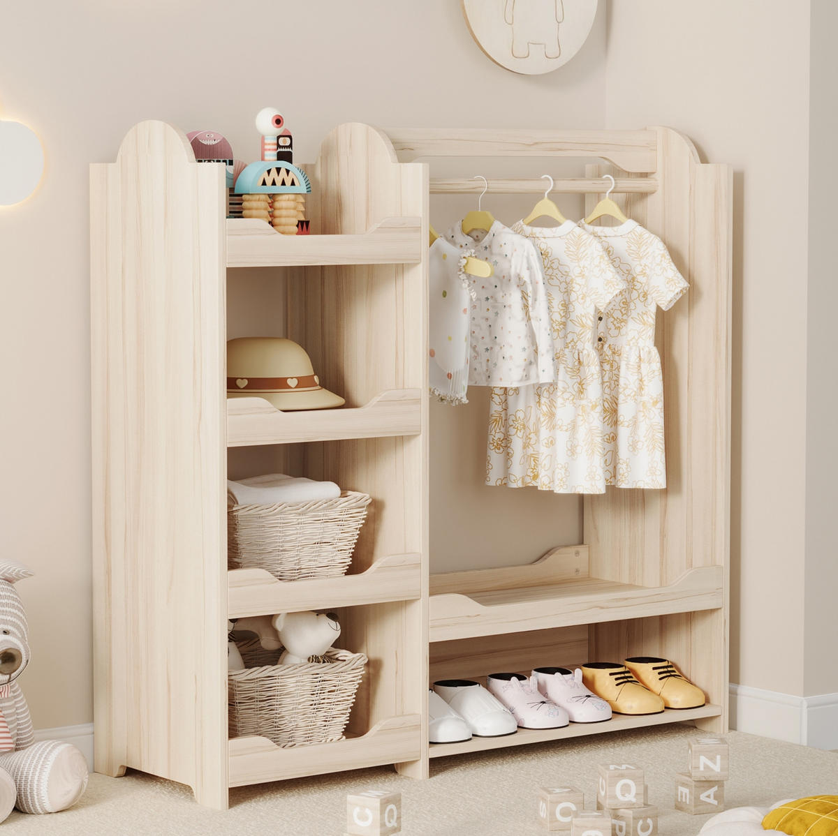 GARDEROBE 110/110/39 cm Natur aus MDF mit Kleiderstange und 4 Regalen - Naturfarben, Holzwerkstoff (39/110/110cm) - OKMYHOME