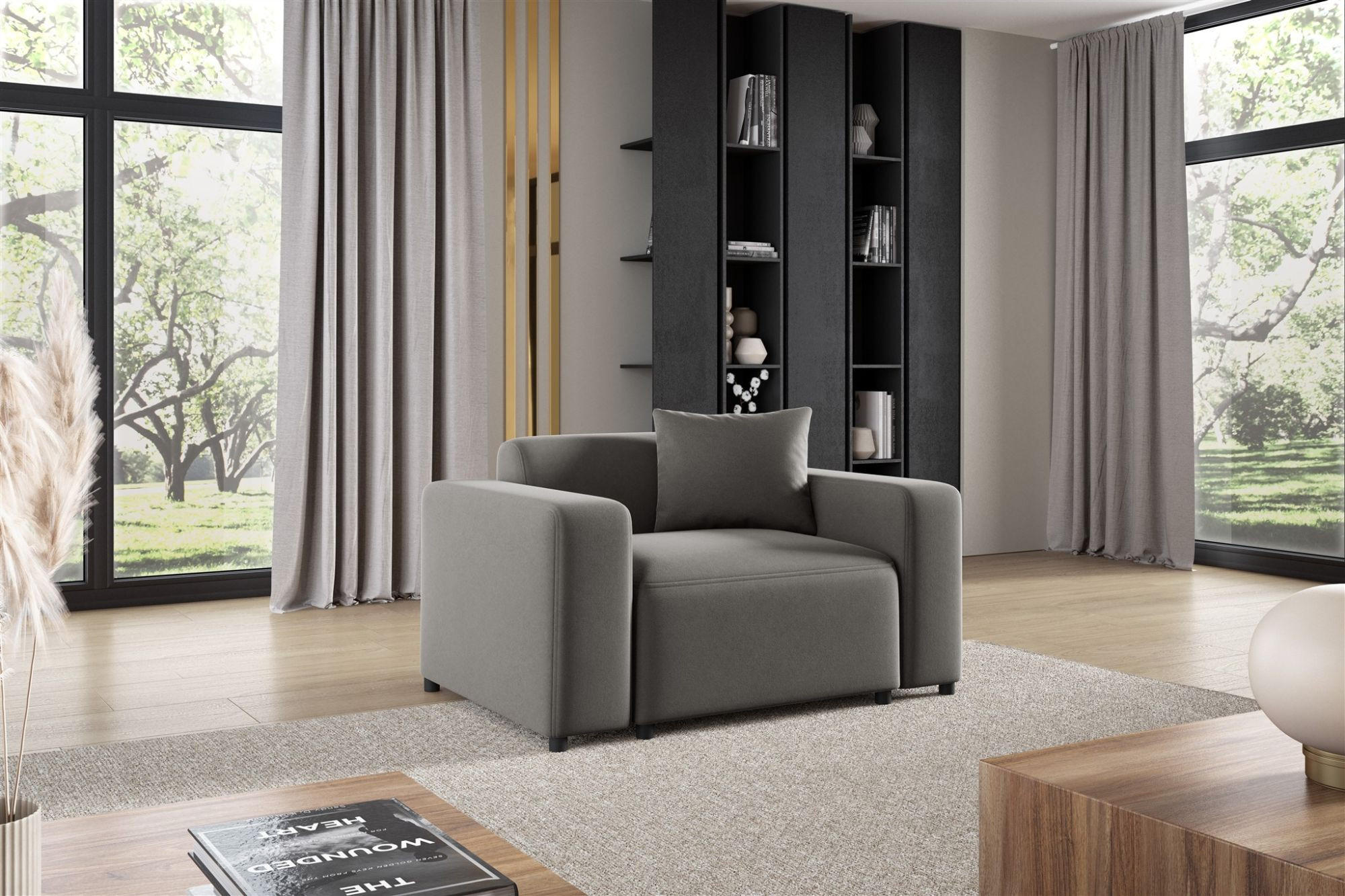 SESSEL Megan In Salvador - Grau, Holzwerkstoff/Textil (145/75/98cm) - Fun Möbel