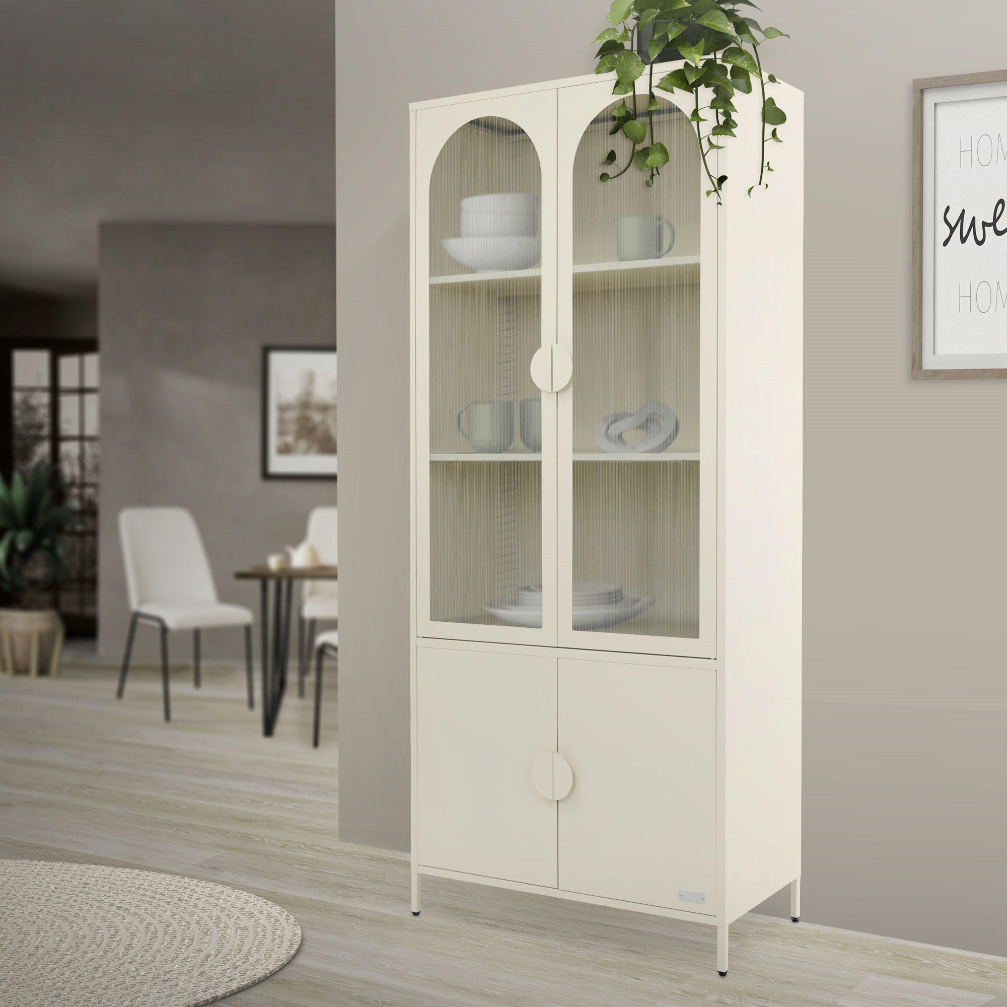 Thumbnail - Ml-Design Vitrinenschrank, Beige, Metall, Rechteckig, 80x185x40 cm, Wohnzimmer, Wohnwände, Vitrinenschränke