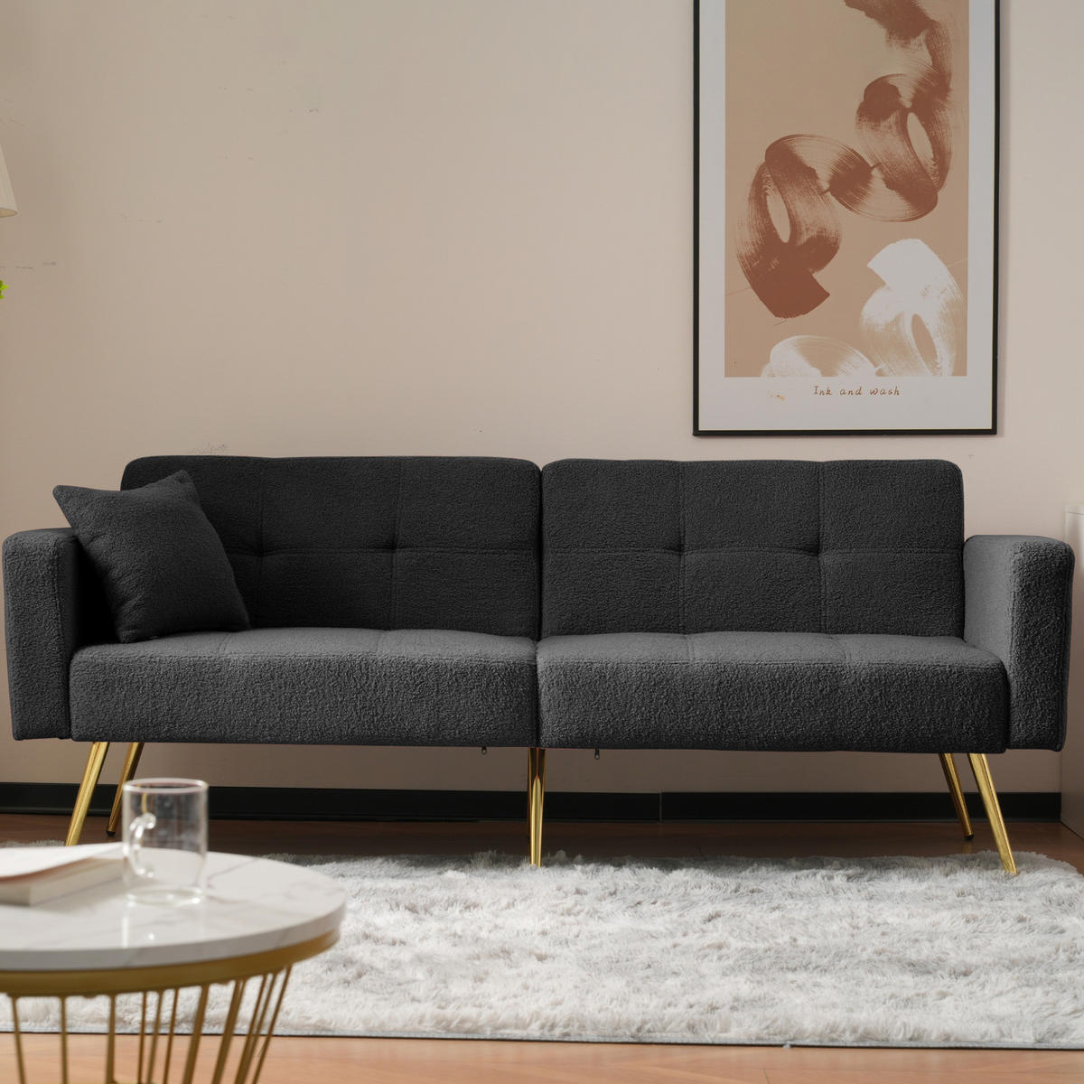 SCHLAFSOFA Lammwollstoff mit verstellbarer Rückenlehne und Seitentaschen Antikgrau 175/64/72 cm - Grau, Textil (64/72/175cm) - Redom