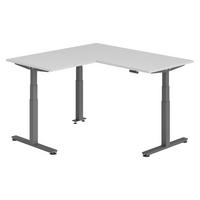 ECKSCHREIBTISCH elektrisch höhenverstellbar L-Form 160/160/74 cm in Grau/Graphitfarben - Graphitfarben/Grau, Holzwerkstoff (160/160/74cm) - bümö