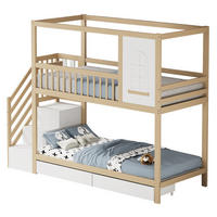 ETAGENBETT 90/200 cm Massivholz mit Leitereinheit und Stauraum - Naturfarben, Holz (90/200cm) - OKWISH