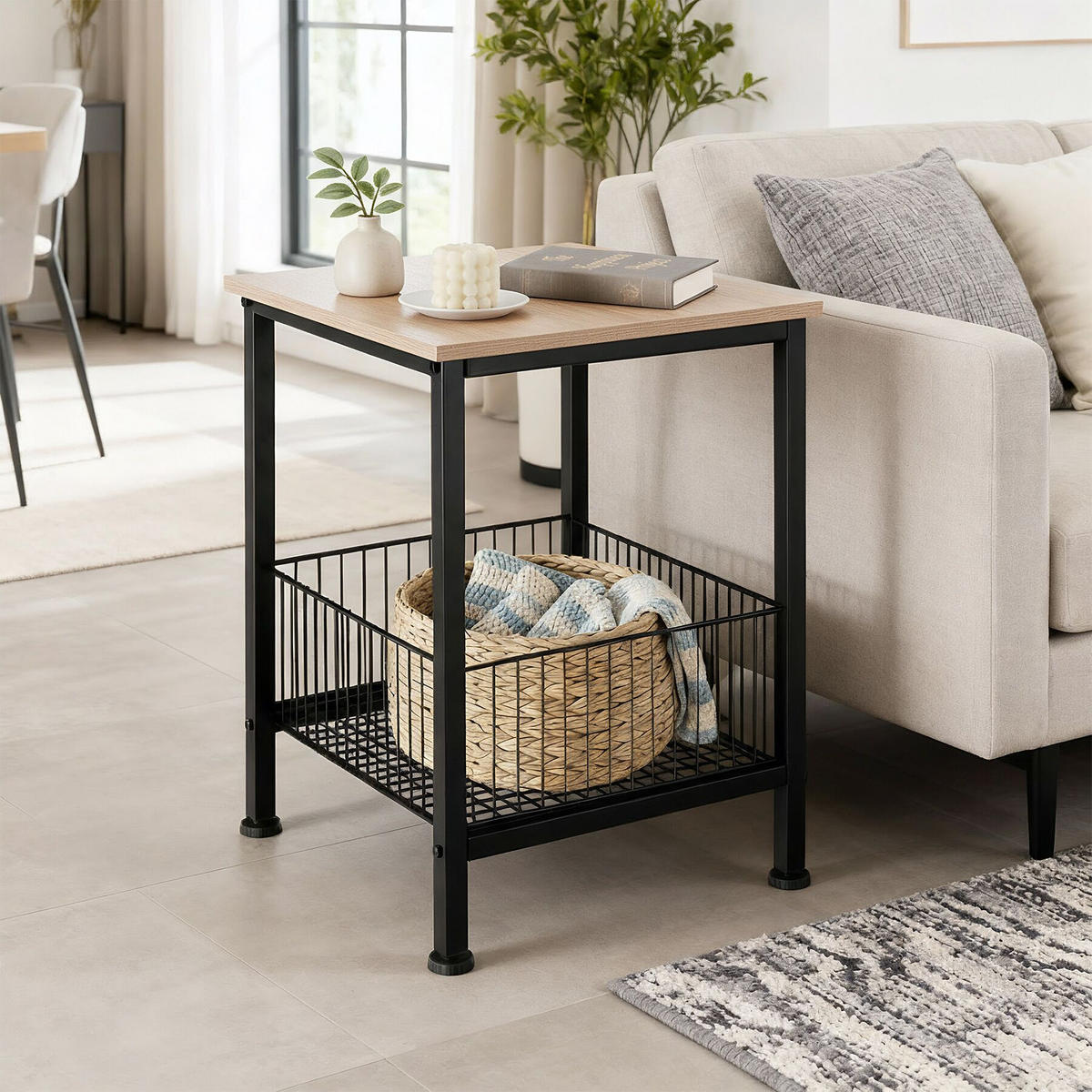 BEISTELLTISCH Grimsby,40 x 40 x 55,5 cm,Industrial Holz hell, Eiche Sonoma - Naturfarben, Holzwerkstoff (40/40/55.5cm) - tectake