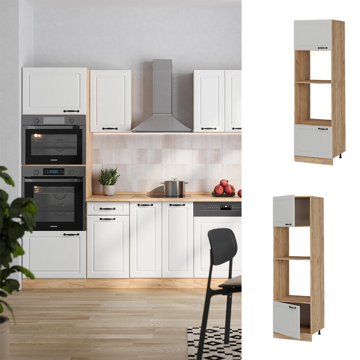 SKŘÍŇKA NA MIKROVLNNOU TROUBU R-Line Bílý venkovský dům - bílá/medově dubová, kompozitní dřevo (60/206.8/57.2cm) - Vicco