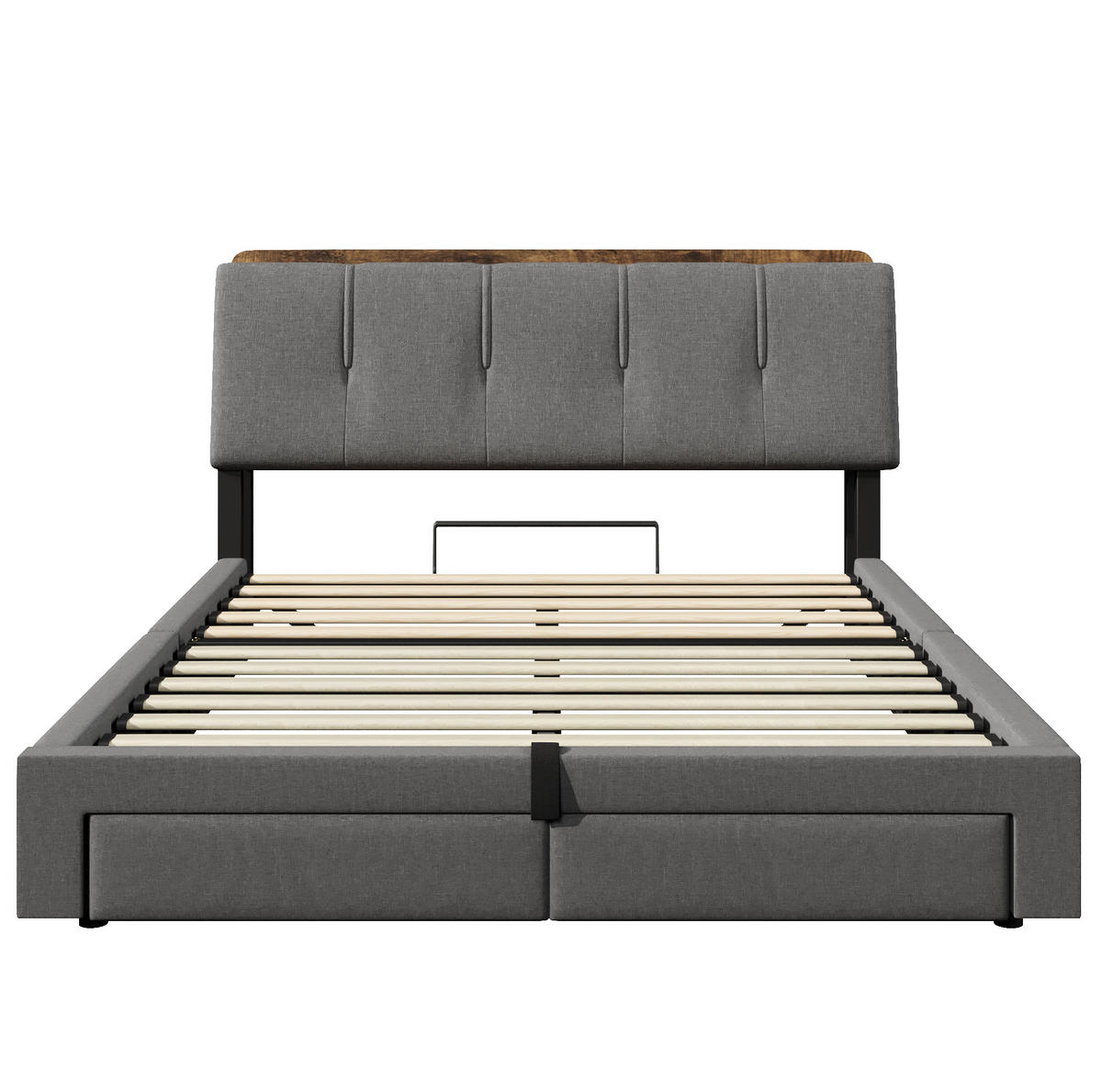 POLSTERBETT 140/200 cm mit LED, USB-C, Bettkasten und Schubladen, Leinen, Grau - Grau, Textil (140/200cm) - Redom