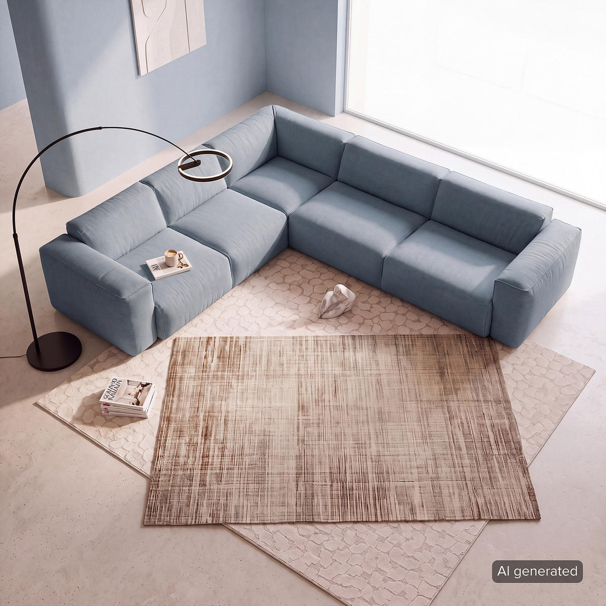 ECKSOFA mit Rundecke - Blaugrau/Schwarz, Kunststoff/Textil (325/260cm) - home24
