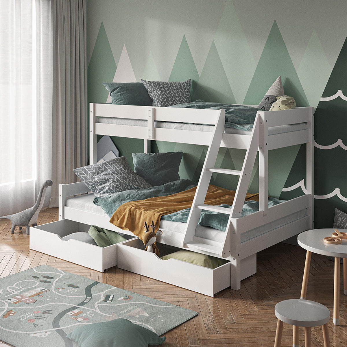ETAGENBETT Everest Weiß 120x200/80x200 cm mit Schubladen - Weiß, Holz (120/200cm) - VitaliSpa