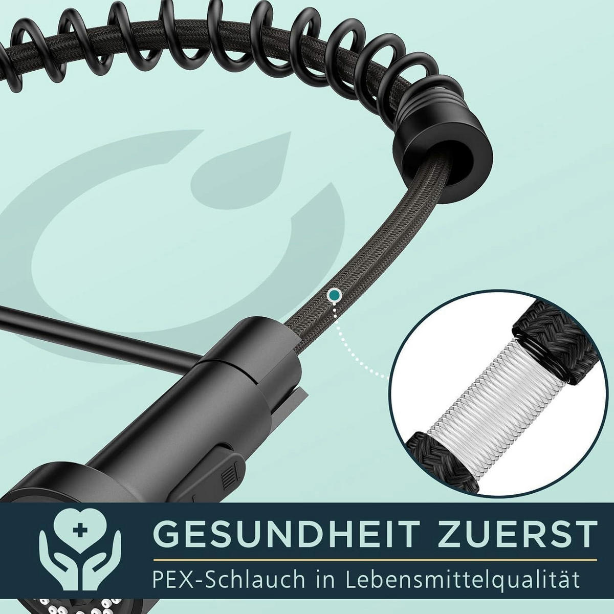 KÜCHENARMATUR Schwarz mit Ausziehbrause und 2 Strahlarten - Schwarz, Metall (5/43/27.5cm)