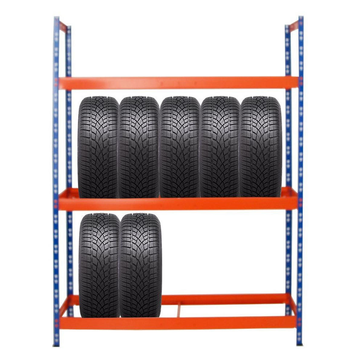 REIFENREGAL Tiger XL 2er-Set mit 2x 200x150x45 cm 300 kg Fachlast bis zu 36 Reifen Blau-Orange - Orange, Metall (300/200/45cm) - PROREGAL