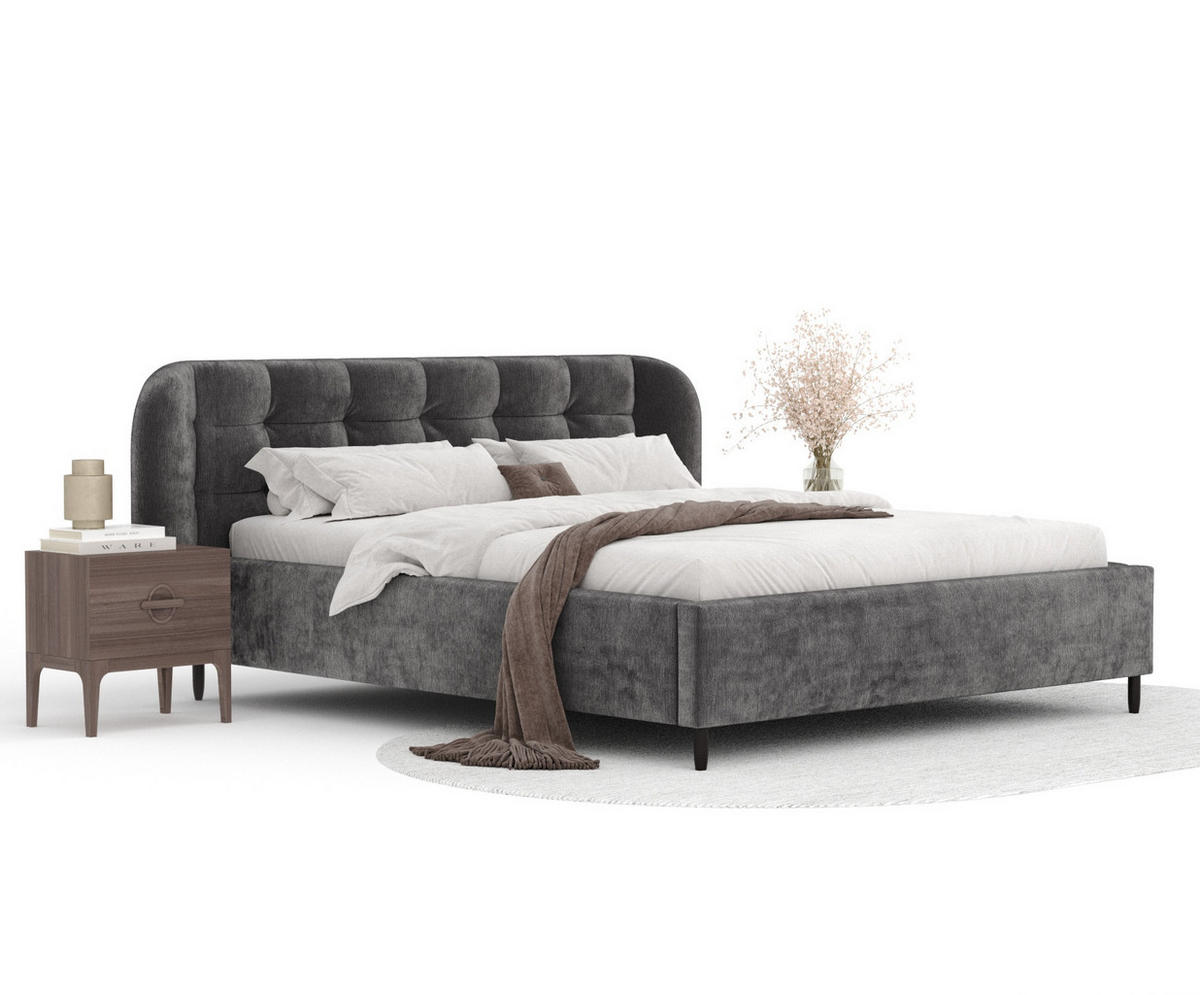 POLSTERBETT Nuno Dunkelgrau 120/200 cm im Chenille-Stoff - Dunkelgrau/Schwarz, Holz/Holzwerkstoff (120/200cm) - Maison de Reve