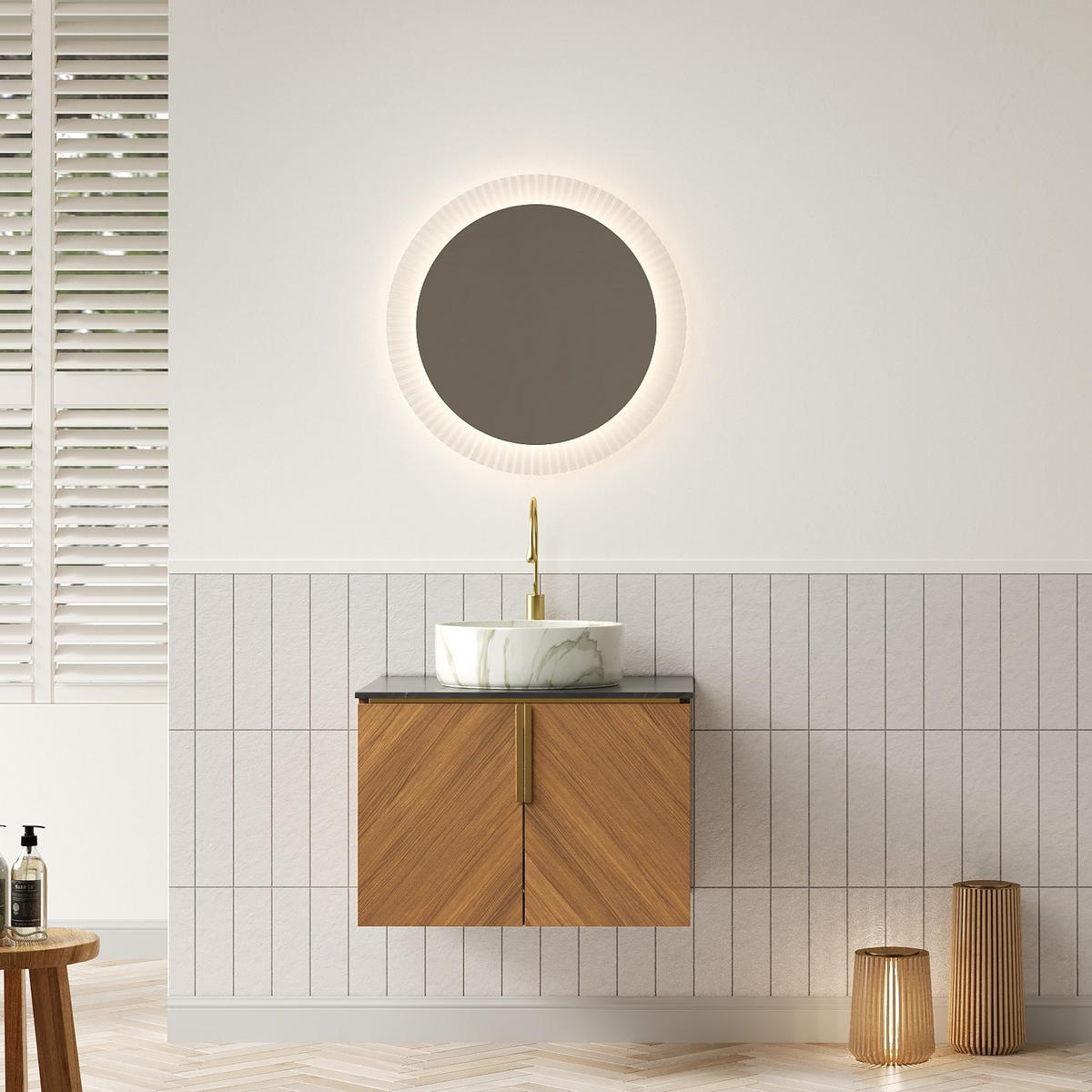 WASCHTISCH aus Keramik und Sinterstein 61x50x53,1 cm Schwarz/Braun-Eiche mit Stauraum und Soft-Close - Schwarz, Keramik (61/53.1/50cm) - Modfu