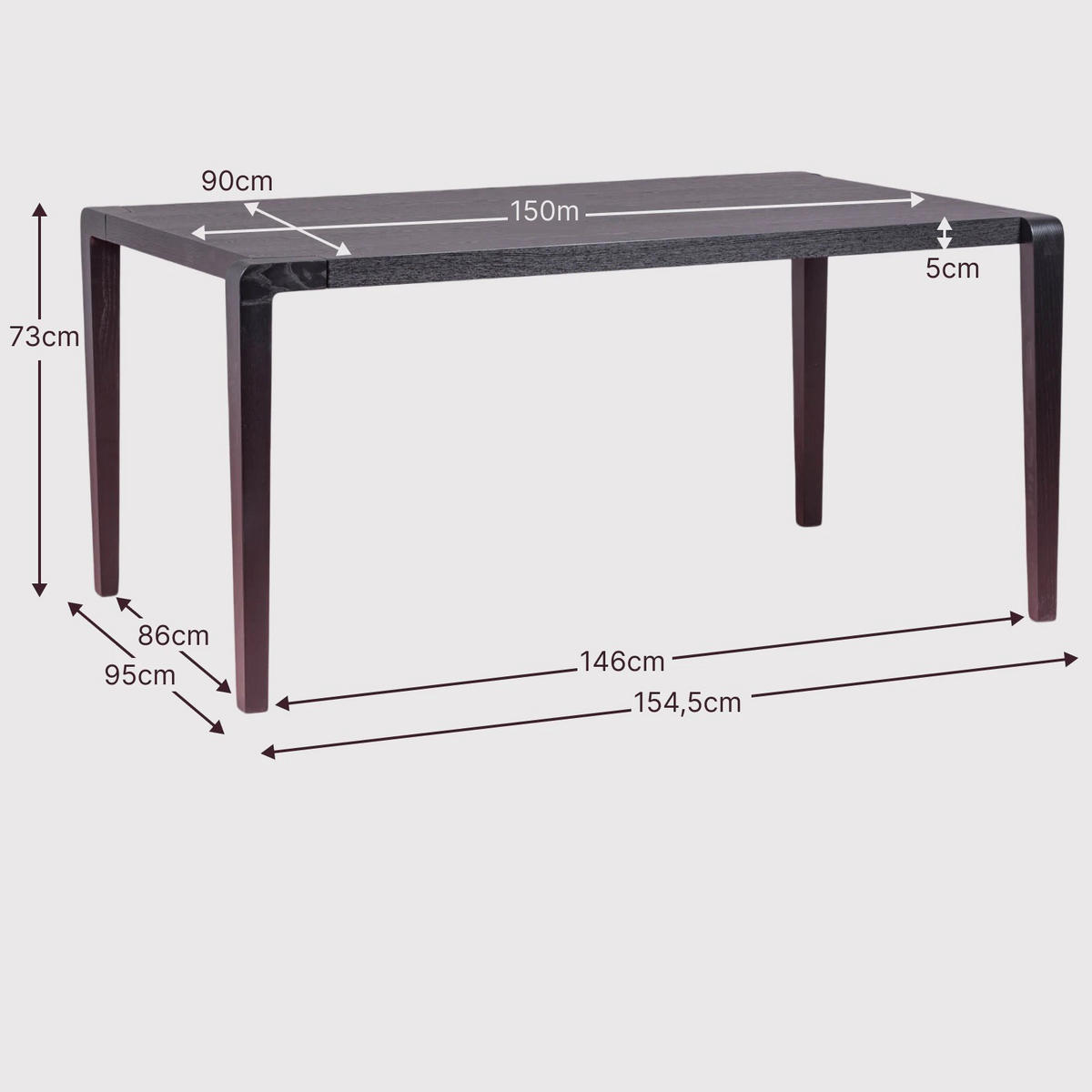 ESSTISCH Rechteckig Schwarz 90/155/73 cm - Schwarz, Holz (90/155/73cm) - Nest Dream