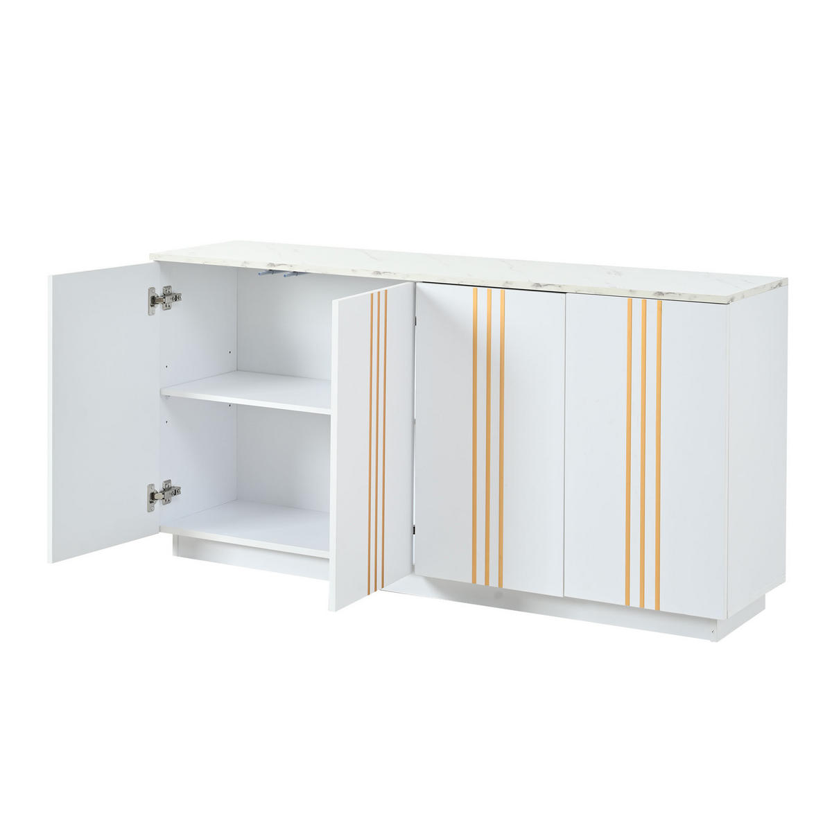 SIDEBOARD Weiß Gold 4 Türen 140cm verstellbare Fächer Modern - Weiß, Holzwerkstoff (35/70/140cm) - FLIEKS