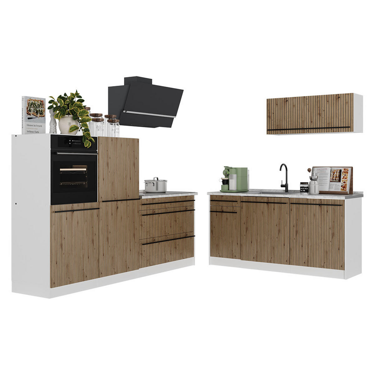 KÜCHENZEILE R-Line, Artisan-Eiche/Weiß, 220 cm ohne Arbeitsplatte - Eiche Artisan/Weiß, Holzwerkstoff (220/143/46cm) - Vicco