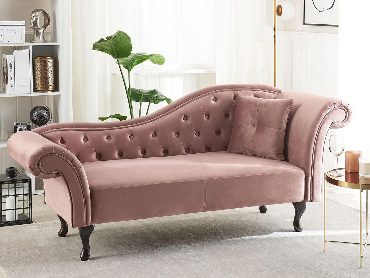 ČALOUNĚNÉ LEHÁTKO CHAISE LONGUE Sametová látka růžové pravostranné Lattes - růžová, textil (188/87/59cm) - Beliani